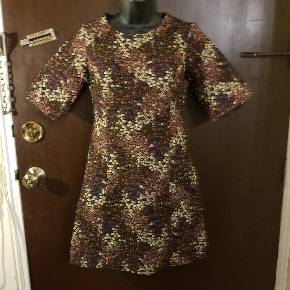 Zara Trafuc Brown Brocade Floral Dress XS